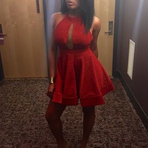 Red Sparkle Halter Mini Dress